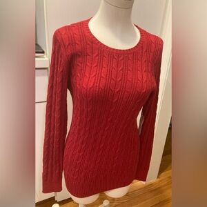 St John’s Bay Cotton Cable Knit Crew Neck Sweater Red M NWT